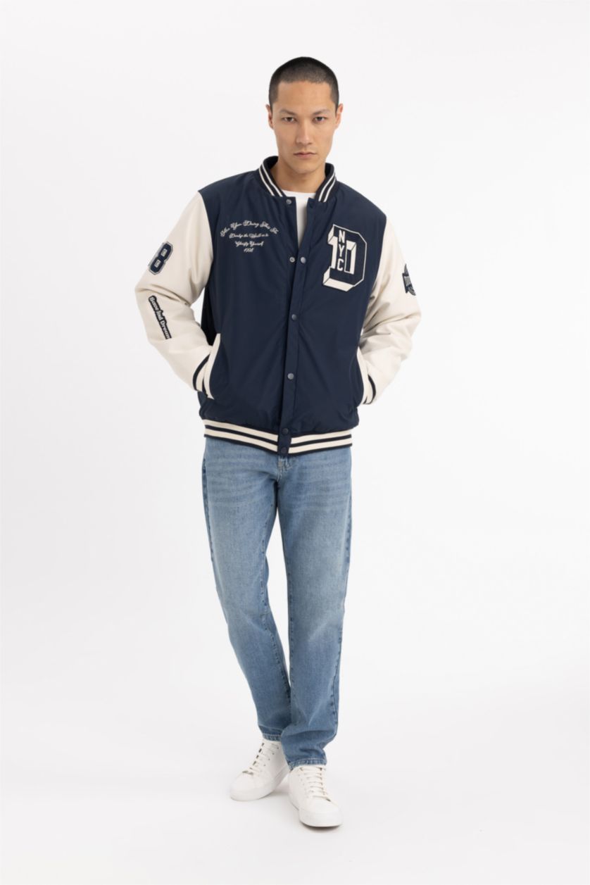 MAN NAVY Waterproof Oversize Fit Faux Leather Bomber Jacket