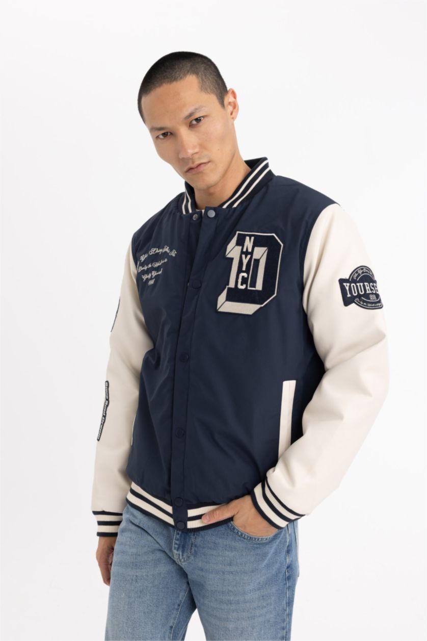 MAN NAVY Waterproof Oversize Fit Faux Leather Bomber Jacket