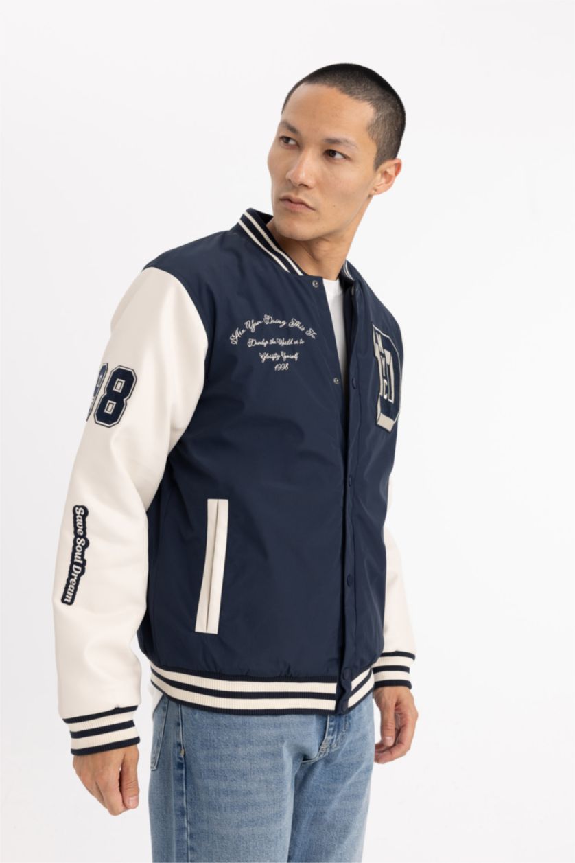 MAN NAVY Waterproof Oversize Fit Faux Leather Bomber Jacket