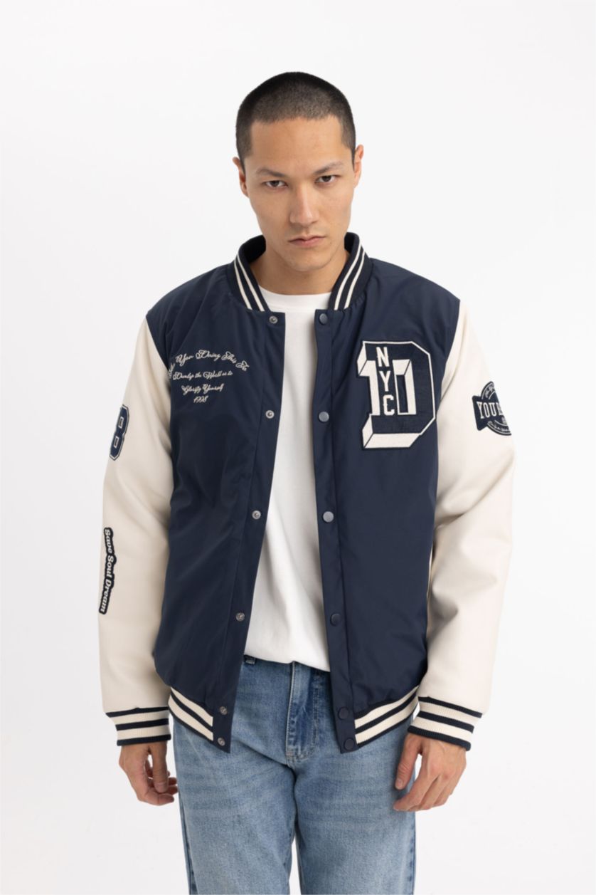 MAN NAVY Waterproof Oversize Fit Faux Leather Bomber Jacket