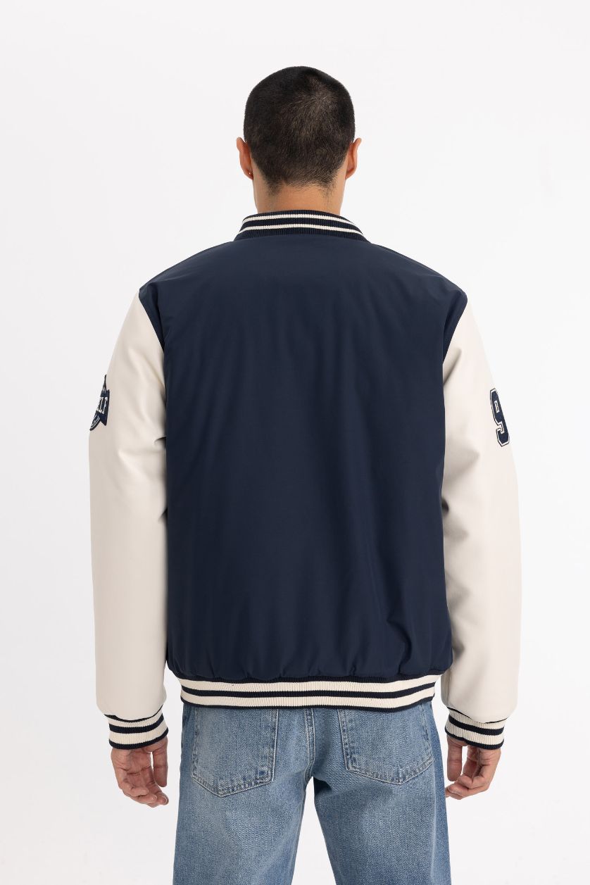 MAN NAVY Waterproof Oversize Fit Faux Leather Bomber Jacket