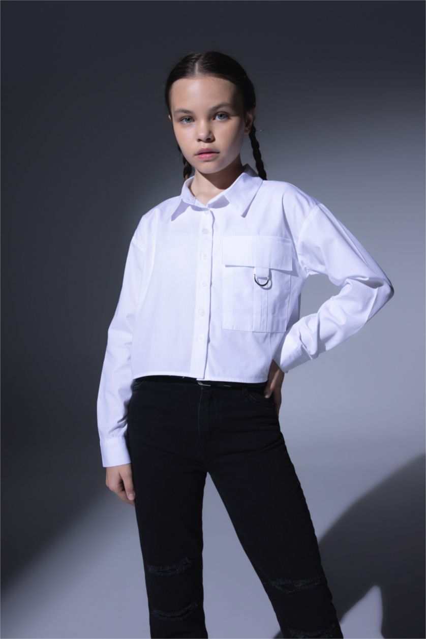 GIRLS & TEENS White Girl Poplin Long Sleeve Shirt