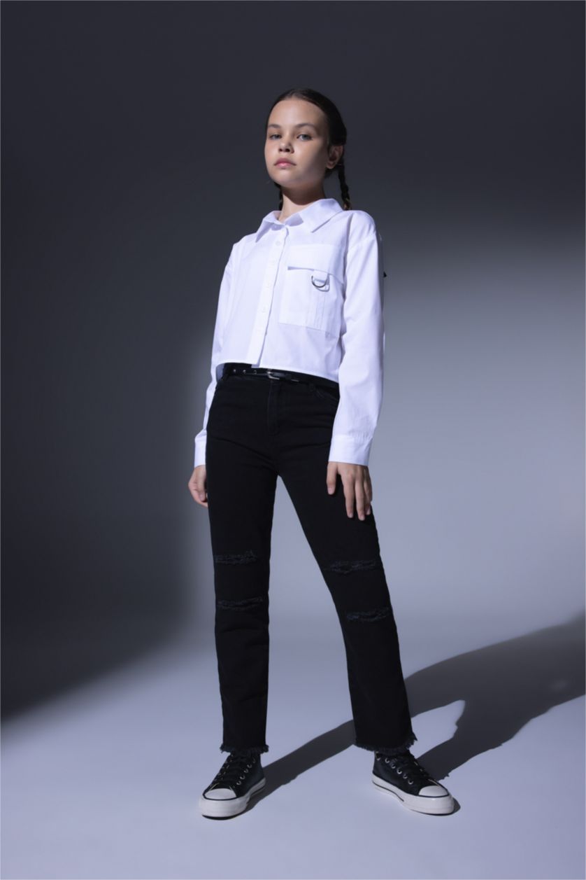 GIRLS & TEENS White Girl Poplin Long Sleeve Shirt