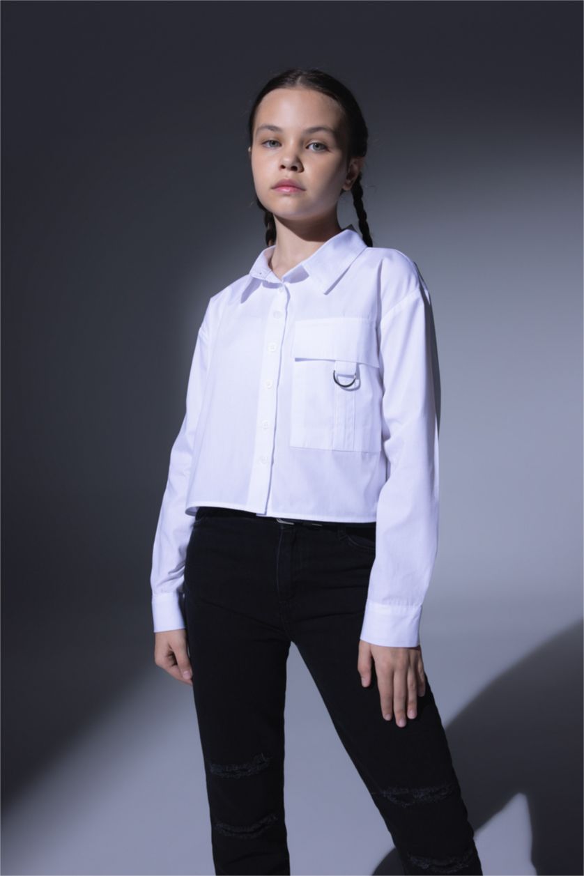 GIRLS & TEENS White Girl Poplin Long Sleeve Shirt