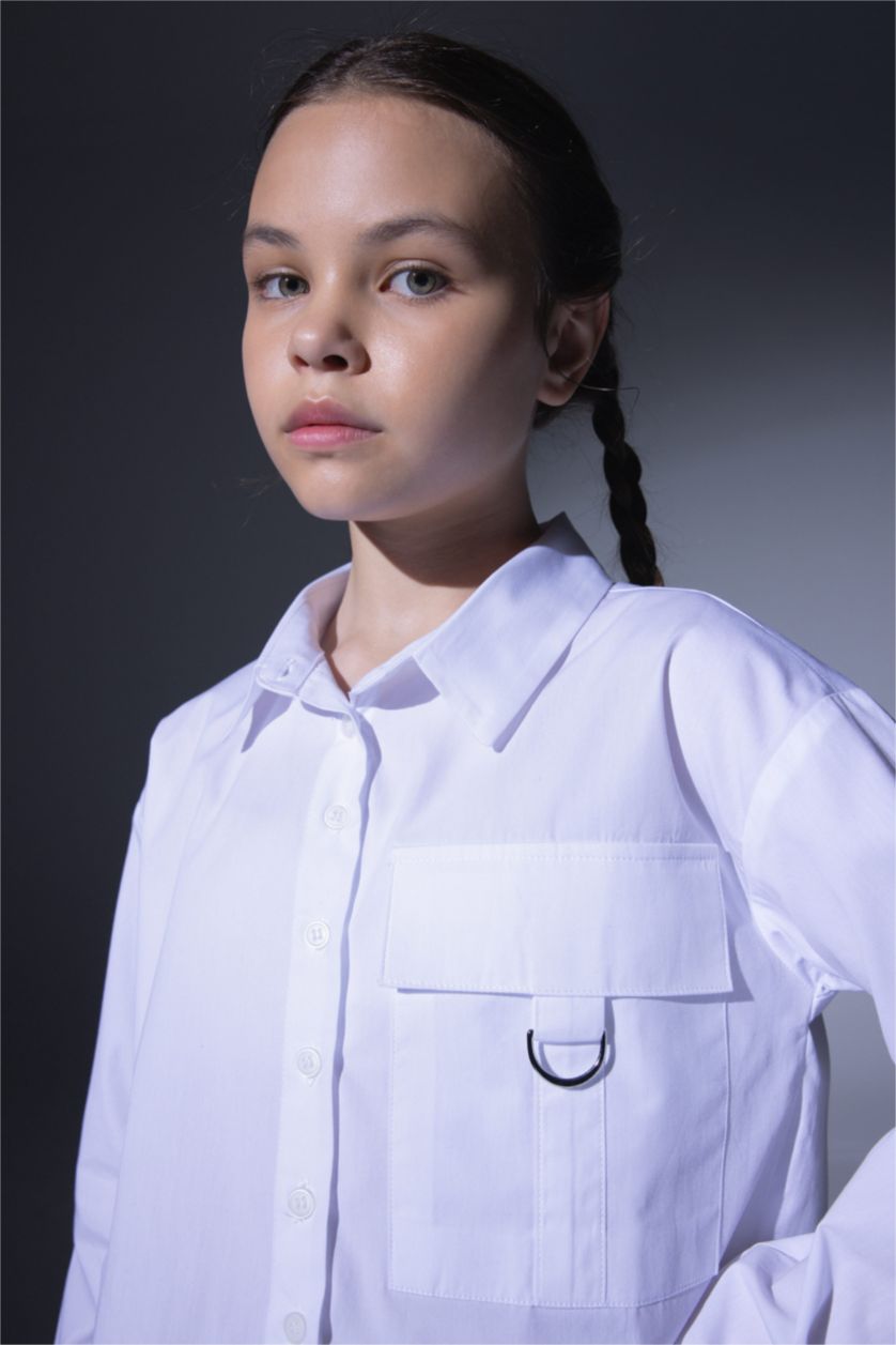 GIRLS & TEENS White Girl Poplin Long Sleeve Shirt