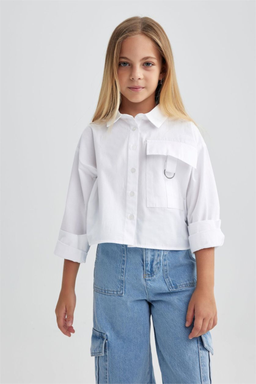 GIRLS & TEENS White Girl Poplin Long Sleeve Shirt
