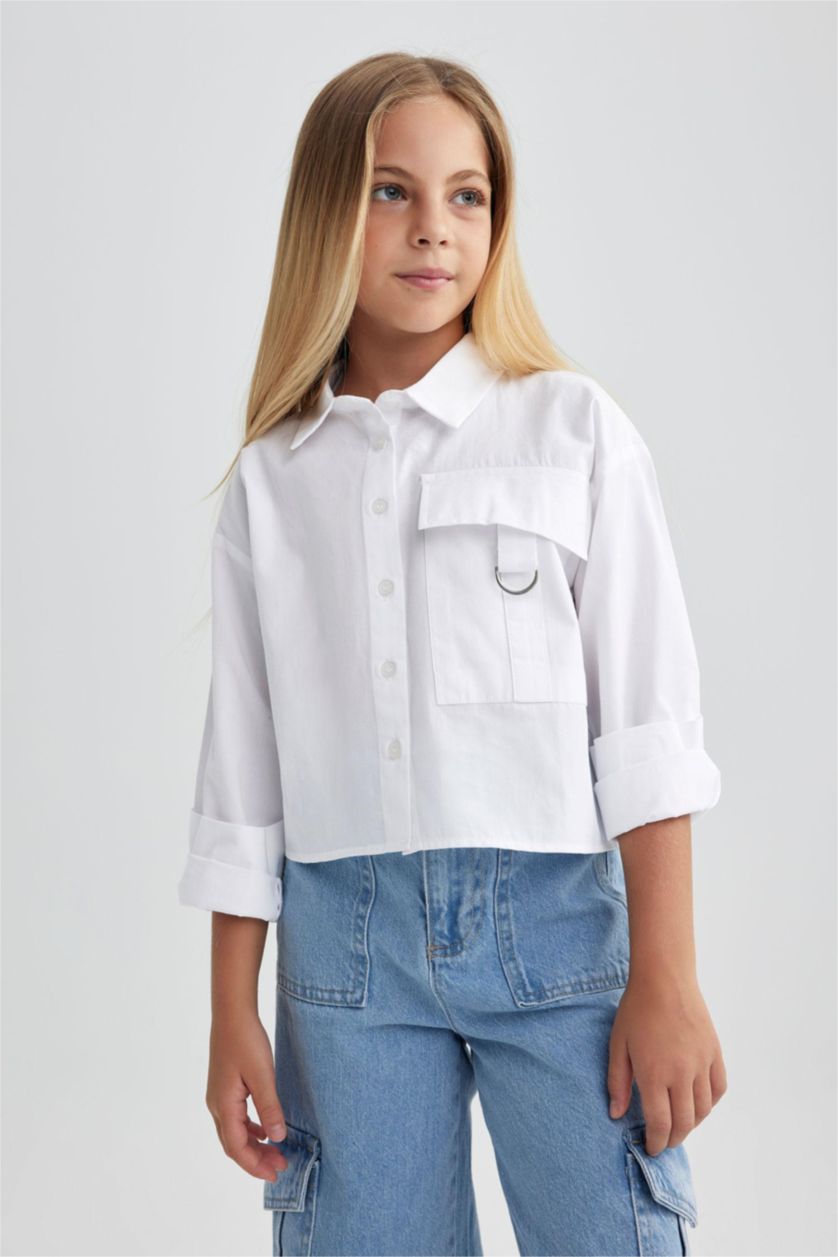 GIRLS & TEENS White Girl Poplin Long Sleeve Shirt