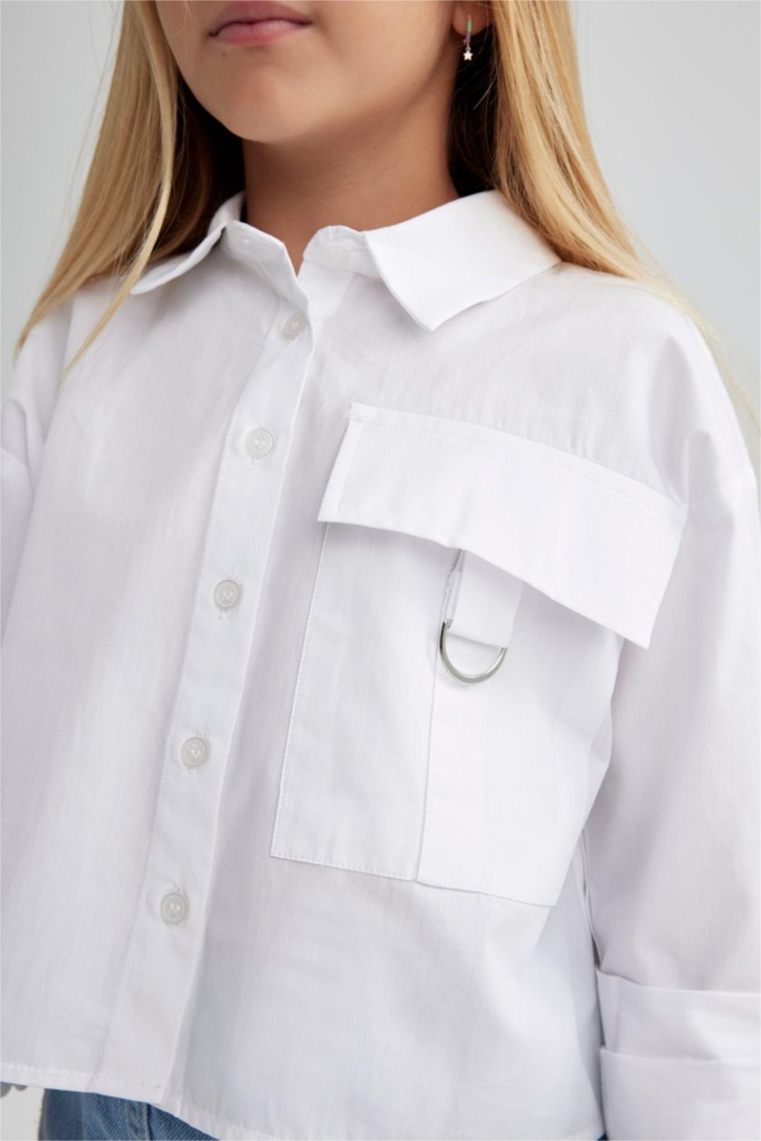 GIRLS & TEENS White Girl Poplin Long Sleeve Shirt