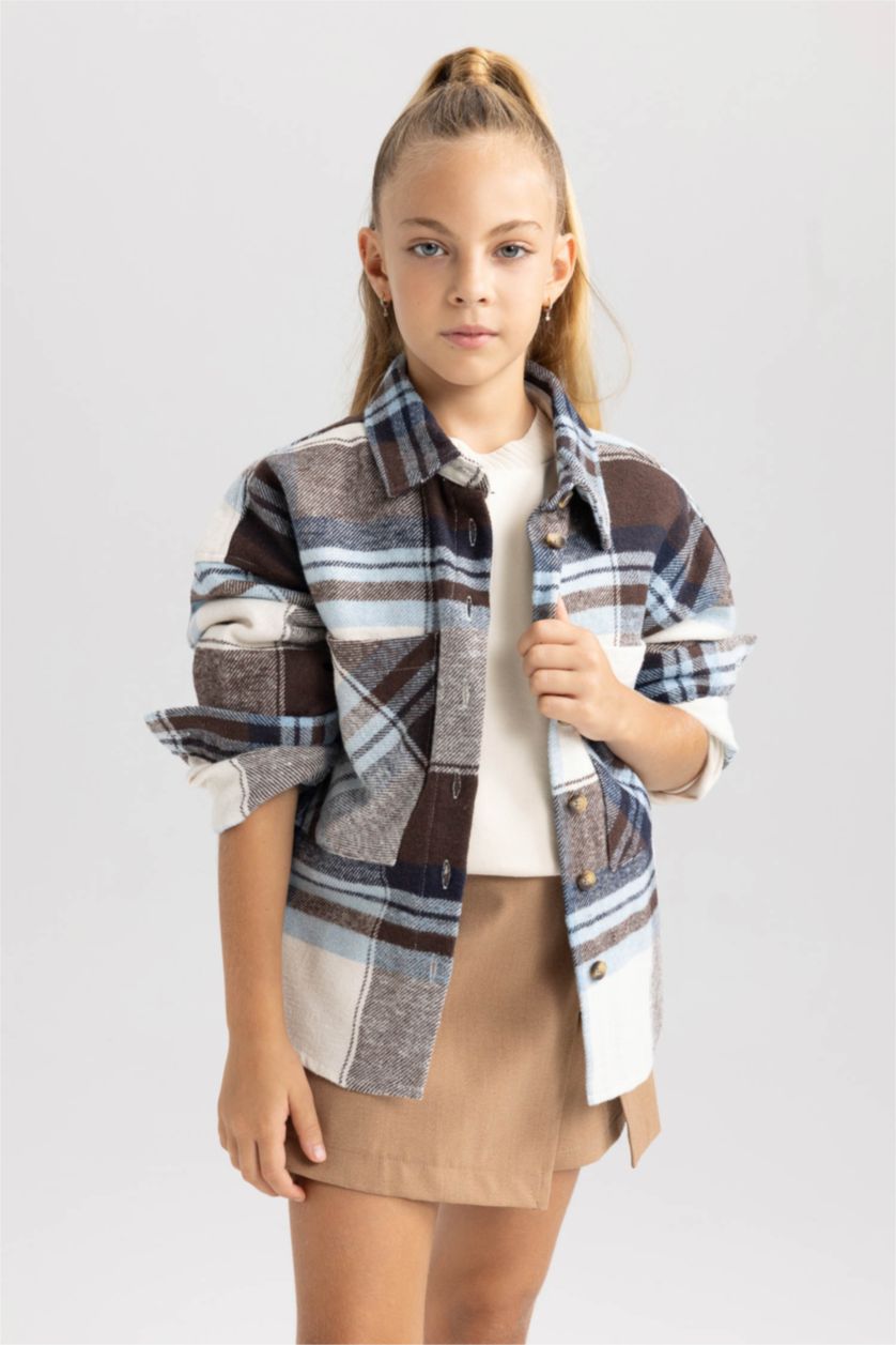 GIRLS & TEENS Brown Girl Plaid Long Sleeve Shirt