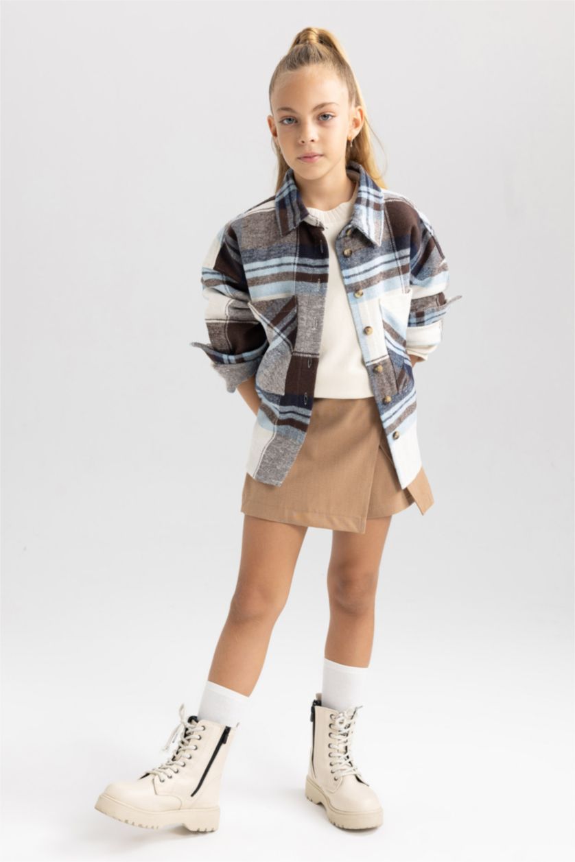 GIRLS & TEENS Brown Girl Plaid Long Sleeve Shirt