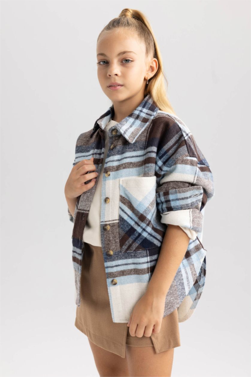 GIRLS & TEENS Brown Girl Plaid Long Sleeve Shirt