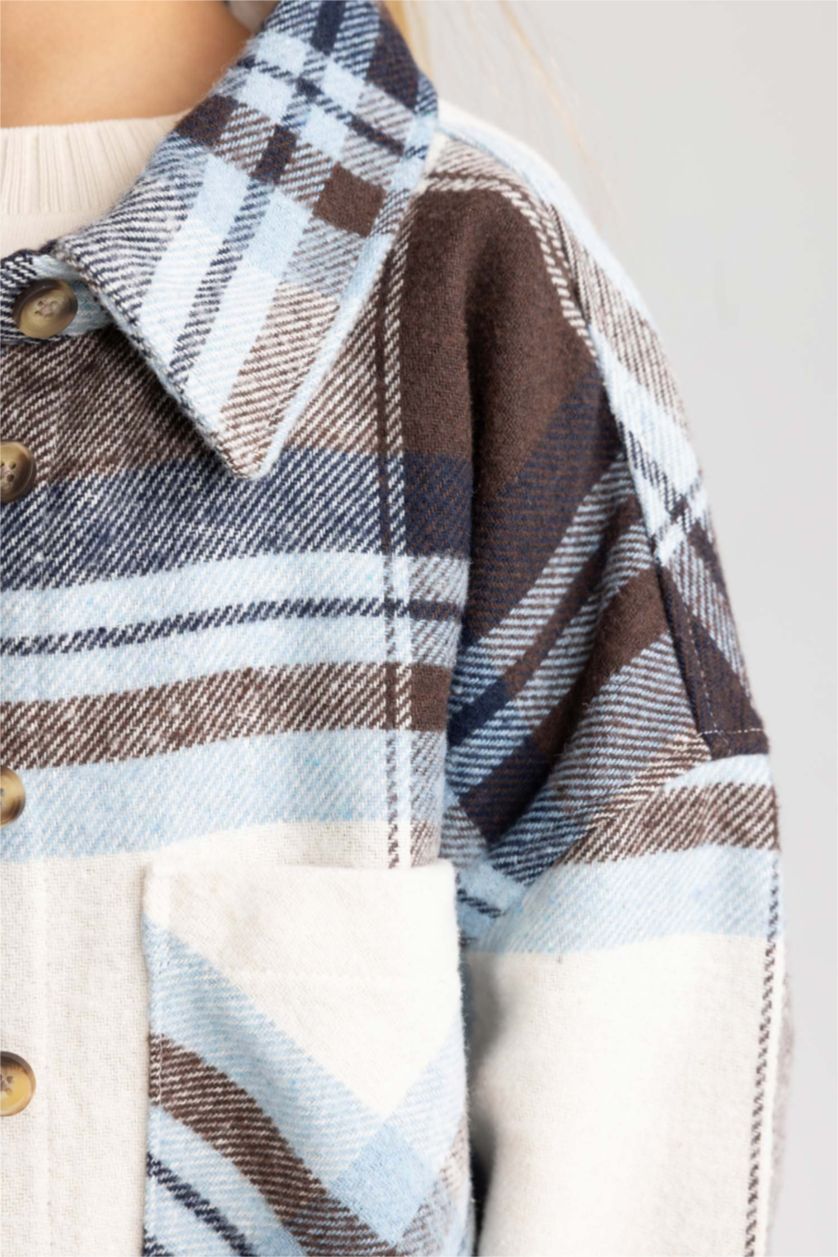 GIRLS & TEENS Brown Girl Plaid Long Sleeve Shirt