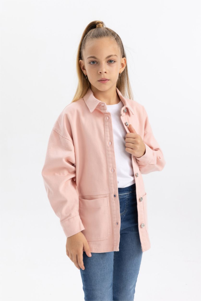 FILLES Rose Chemise Gabardine à Manches Longues Pour Fille