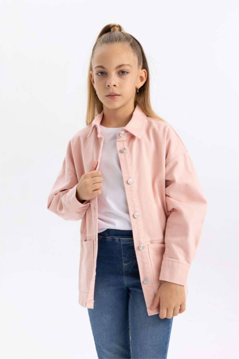FILLES Rose Chemise Gabardine à Manches Longues Pour Fille