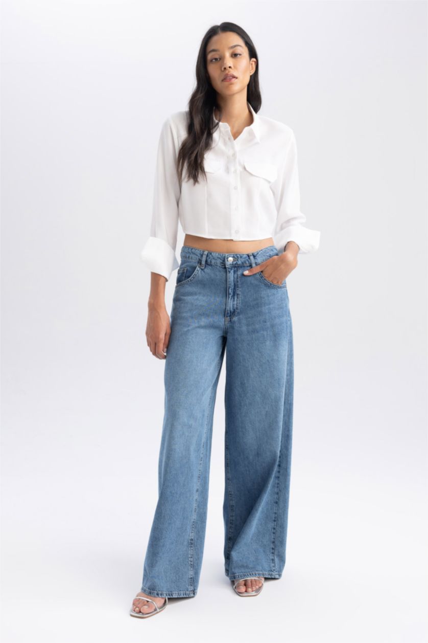 Женская Белый Рубашка с длинным рукавом