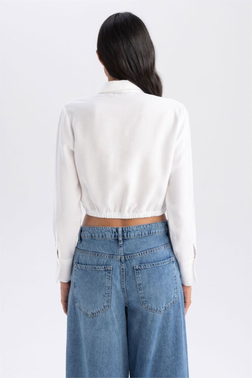 Женская Белый Рубашка с длинным рукавом