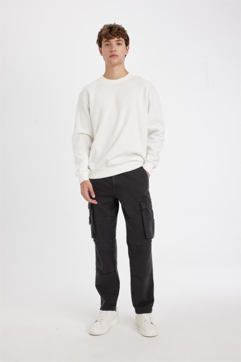 رجال أنثرا بنطلون كارجو وايد ليج بجيب وخصر عادي