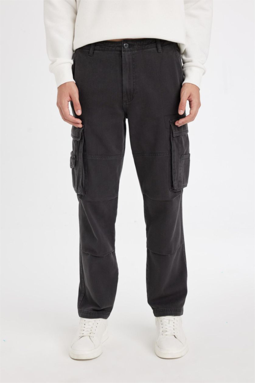 رجال أنثرا بنطلون كارجو وايد ليج بجيب وخصر عادي