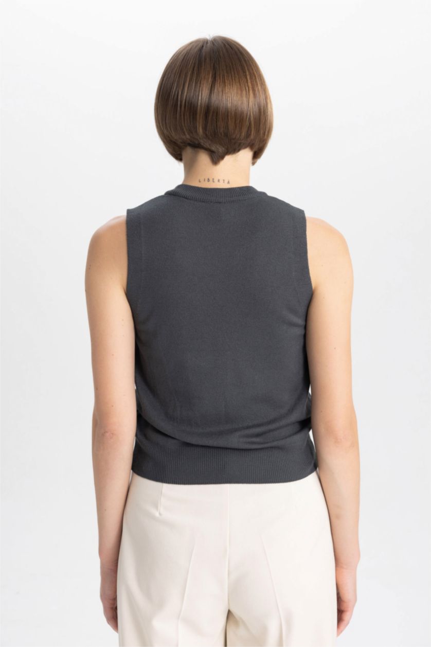 WOMAN Anthracite Regular Fit Crew Neck Sleeveless Tank Top