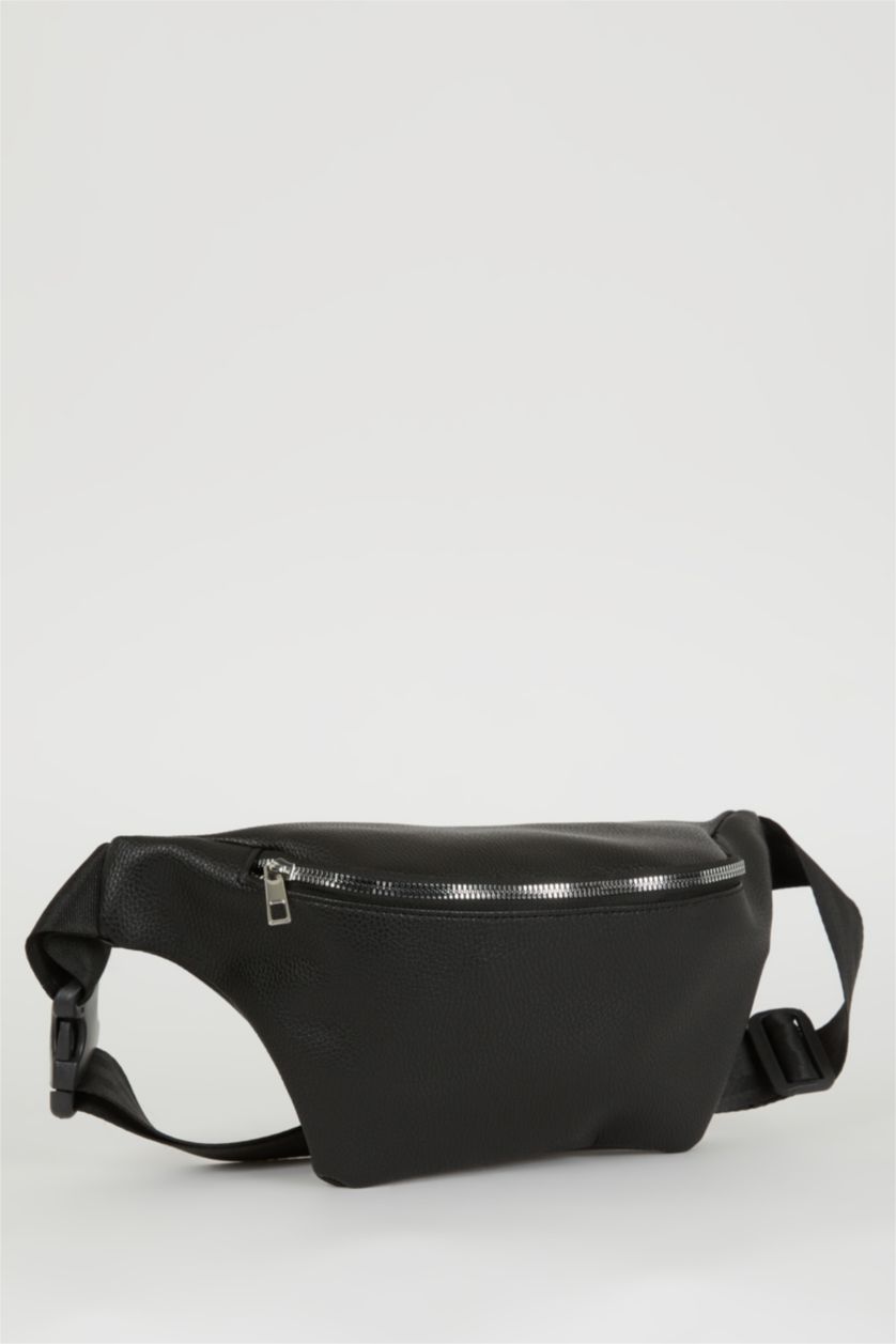 MAN Black Faux Leather Waist Bag
