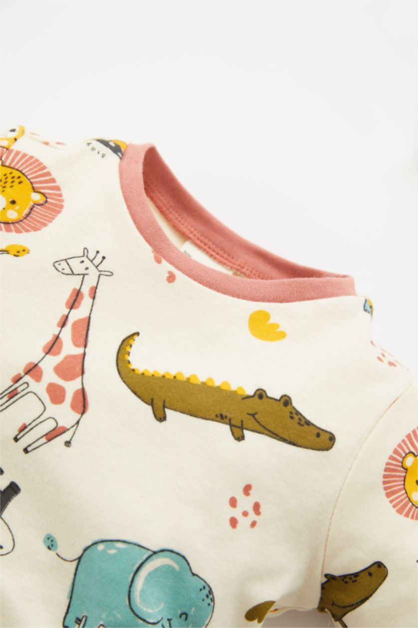 Erkek Bebek Açık Bej Erkek Bebek Pijama Takımı Safari Baskılı Uzun Kollu Üst Uzun Alt