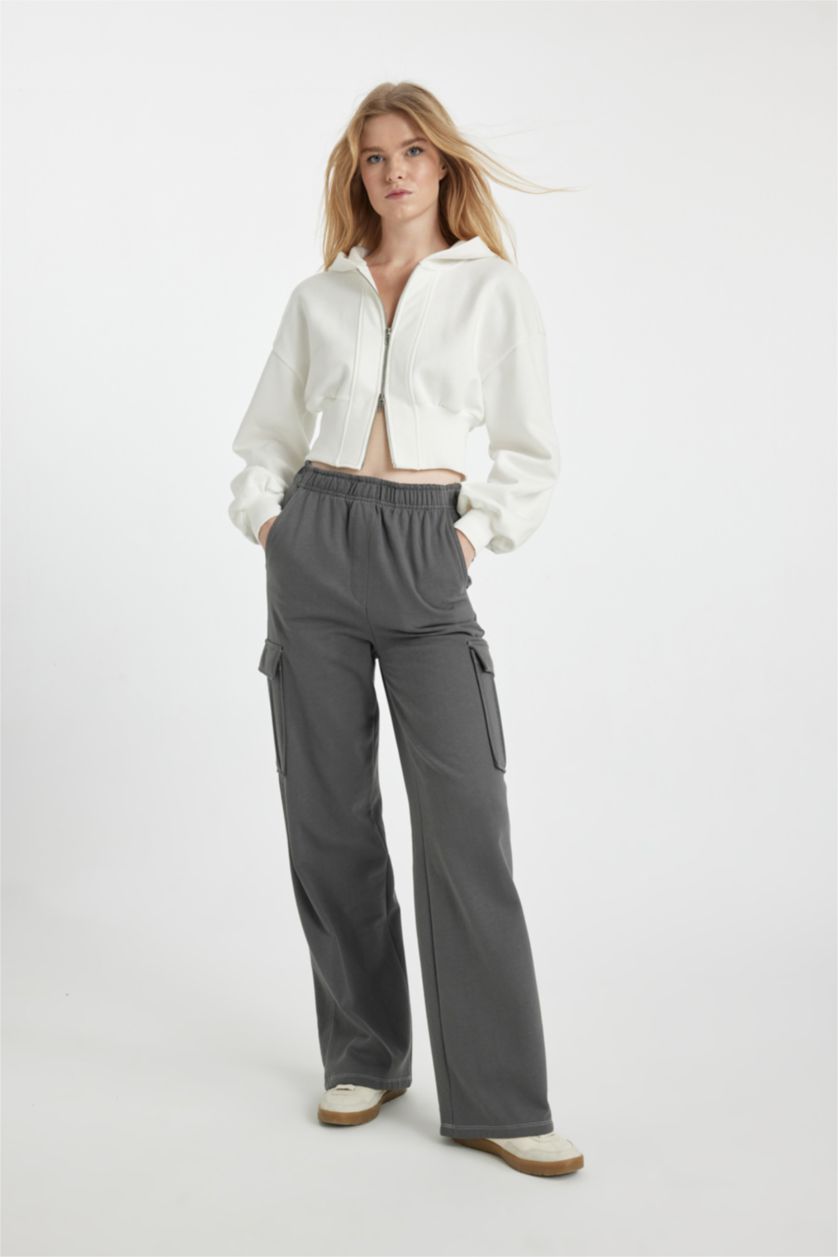 نساء رمادي داكن سروال قماش سميك كارجو جوجر