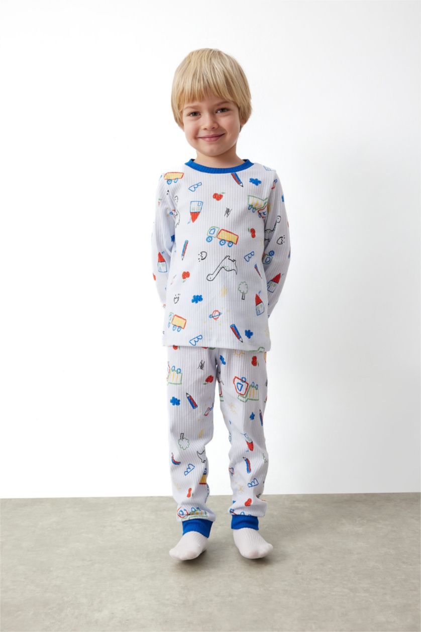 BABY BOY Light Blue 2 piece Regular Fit Crew Neck Knitted Pyjamas