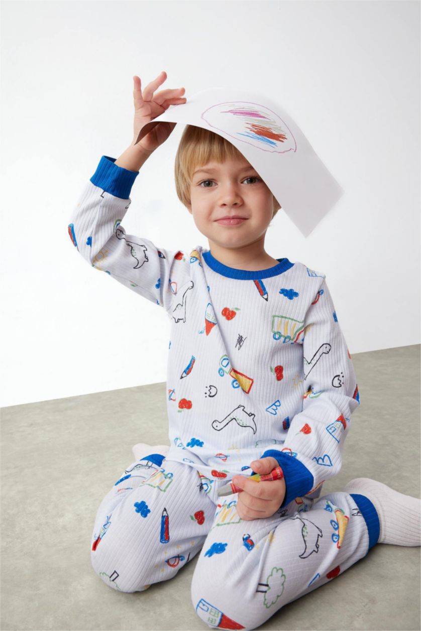 BABY BOY Light Blue 2 piece Regular Fit Crew Neck Knitted Pyjamas