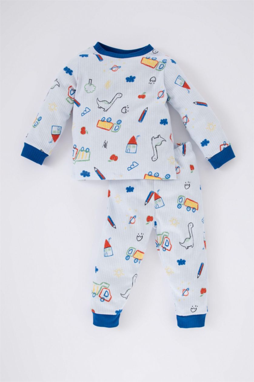 BABY BOY Light Blue 2 piece Regular Fit Crew Neck Knitted Pyjamas