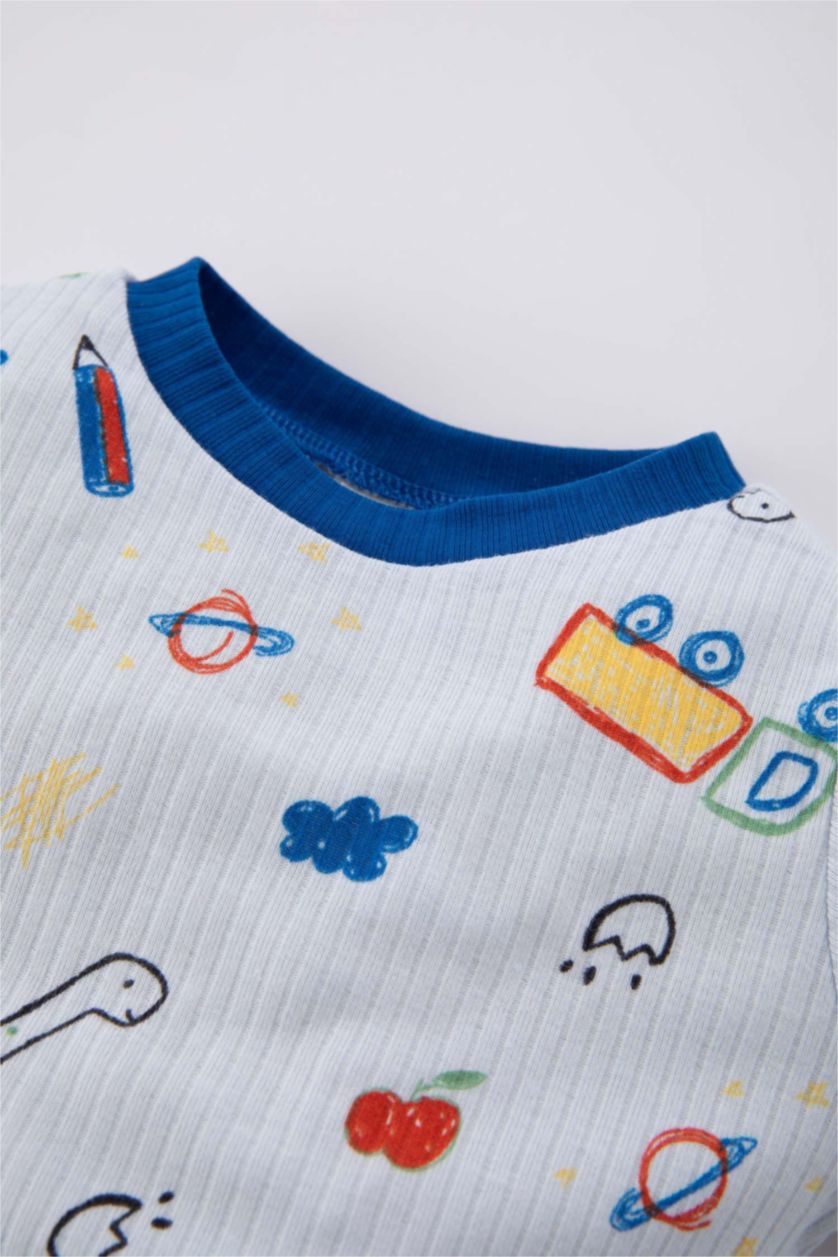 BABY BOY Light Blue 2 piece Regular Fit Crew Neck Knitted Pyjamas