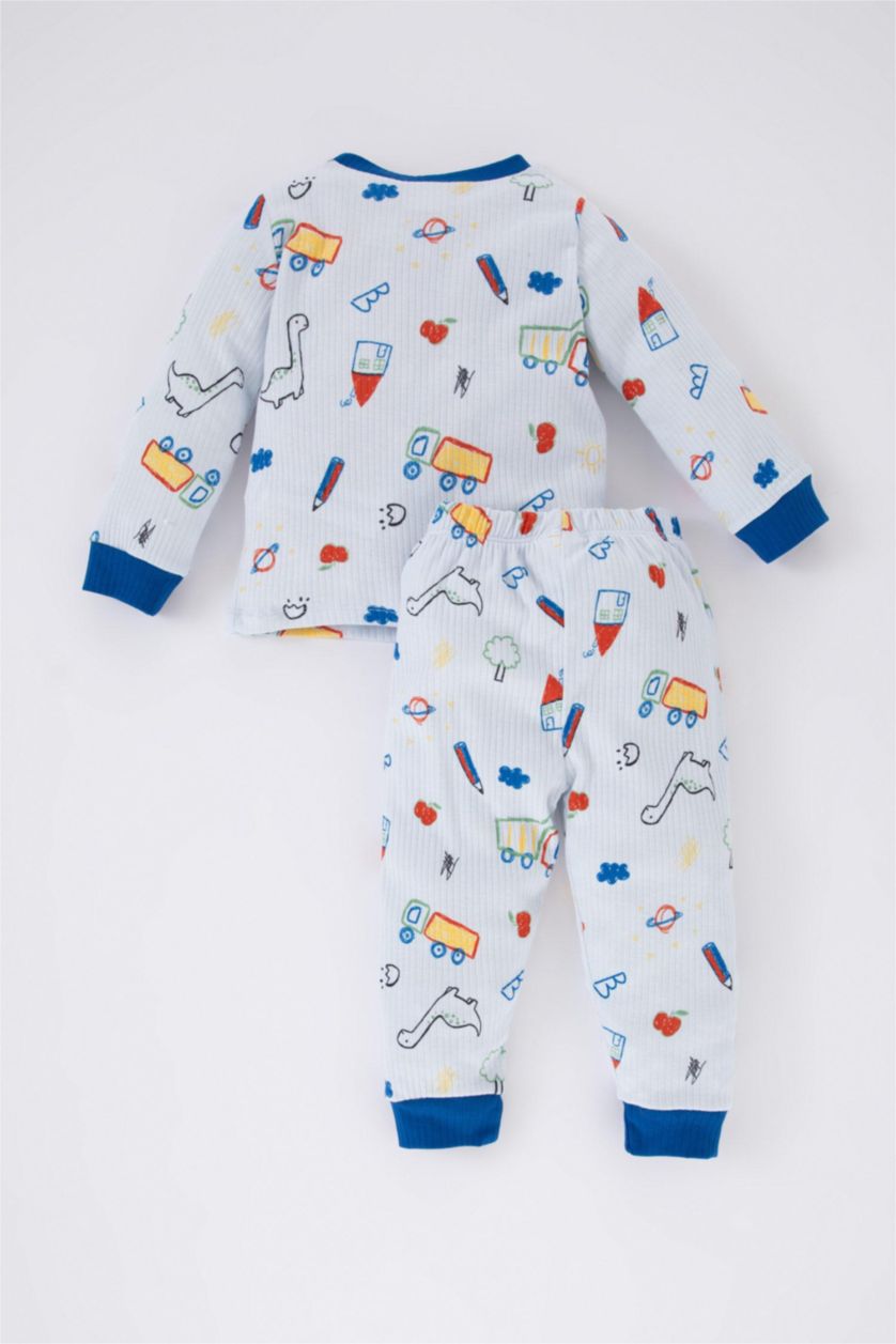 BABY BOY Light Blue 2 piece Regular Fit Crew Neck Knitted Pyjamas