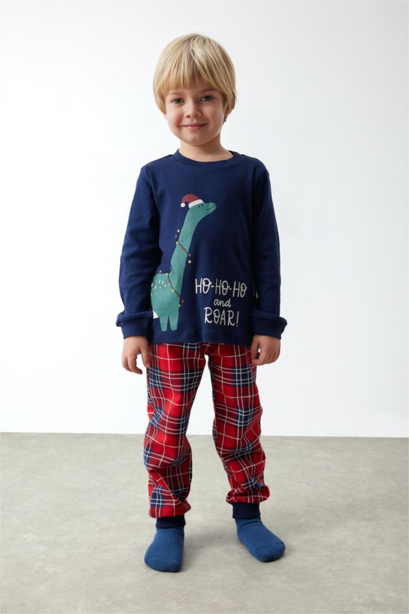 BABY BOY NAVY Baby Boy Christmas Themed Flannel 2 Piece Pajama Set