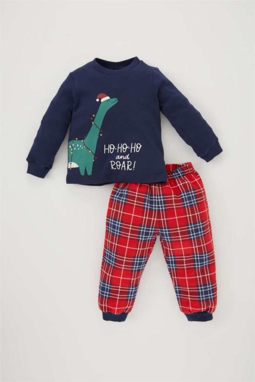 BABY BOY NAVY Baby Boy Christmas Themed Flannel 2 Piece Pajama Set
