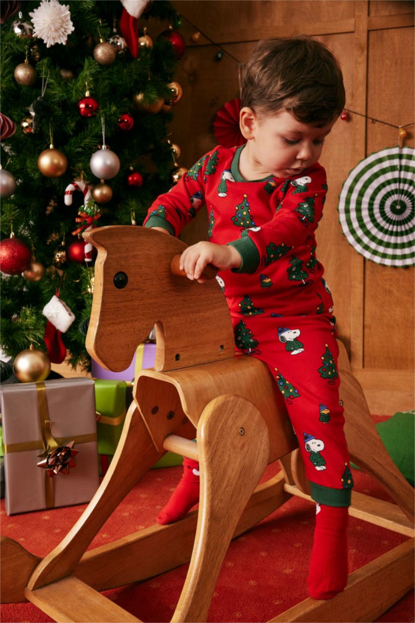 Малыши мальчики Красный Пижама новогодняя Snoopy для малышей мальчиков