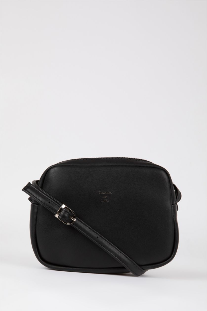 WOMAN Black Faux Leather Crossbody Bag
