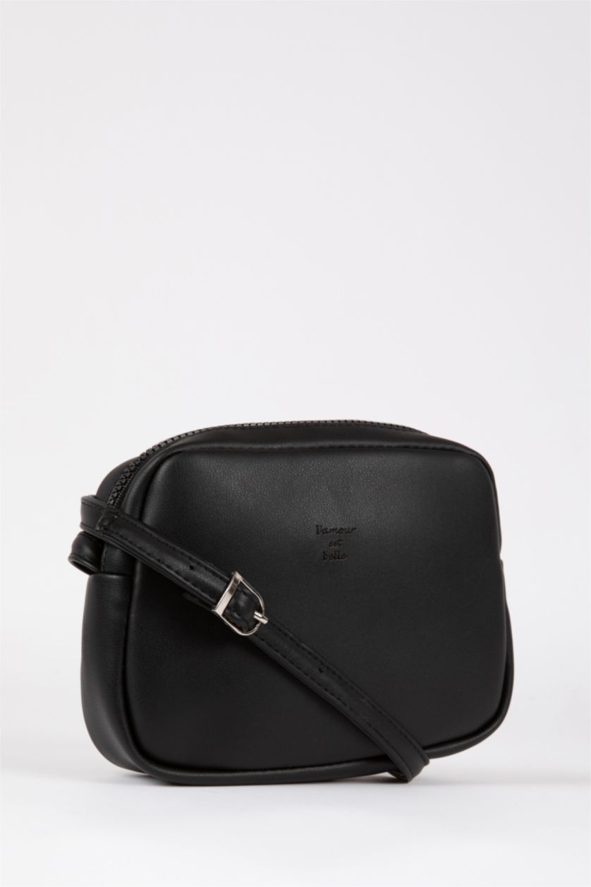 WOMAN Black Faux Leather Crossbody Bag