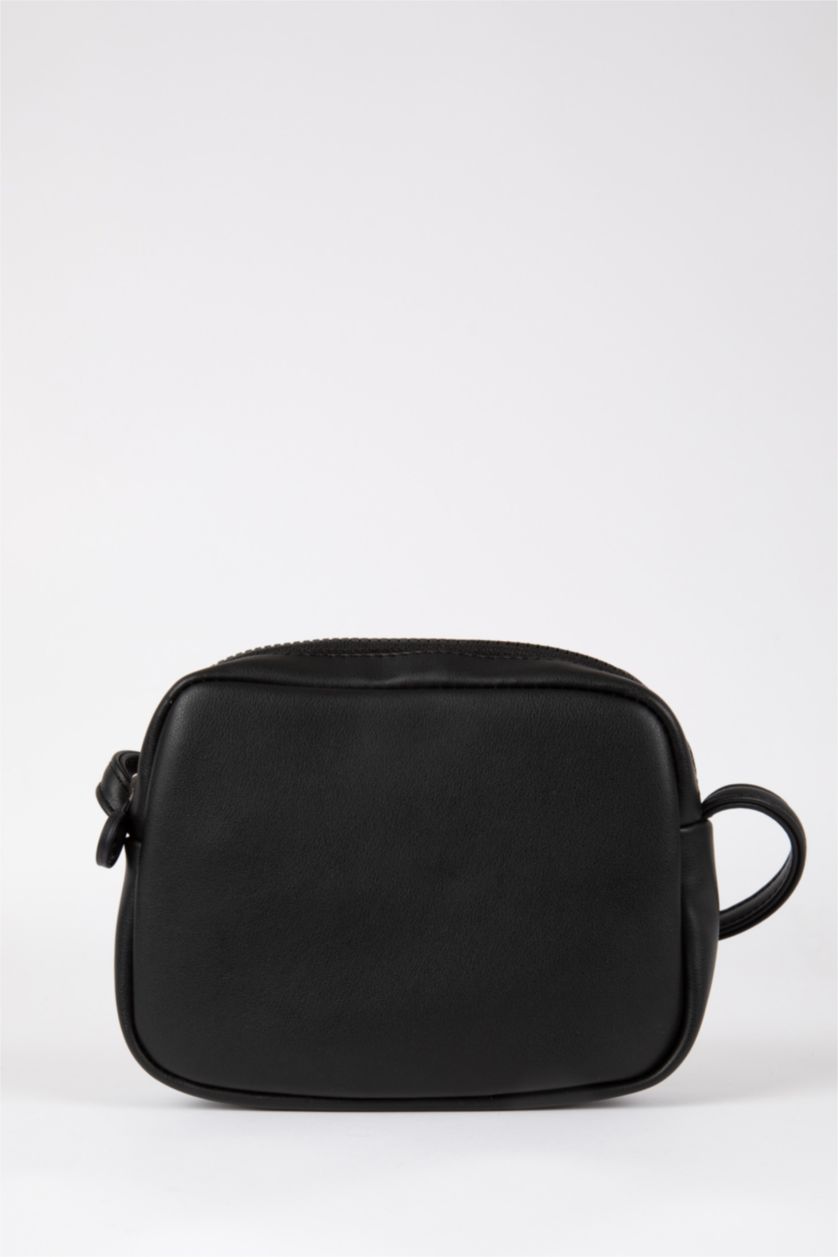 WOMAN Black Faux Leather Crossbody Bag