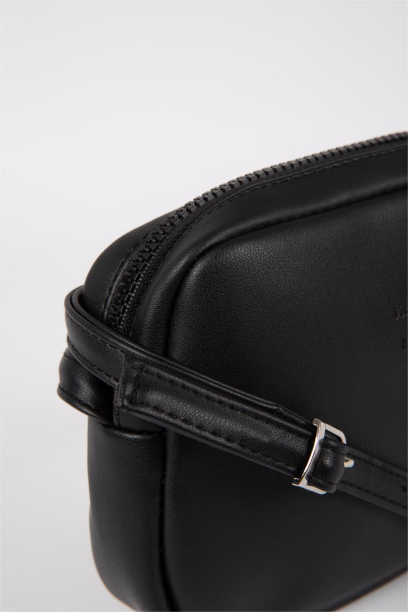 WOMAN Black Faux Leather Crossbody Bag