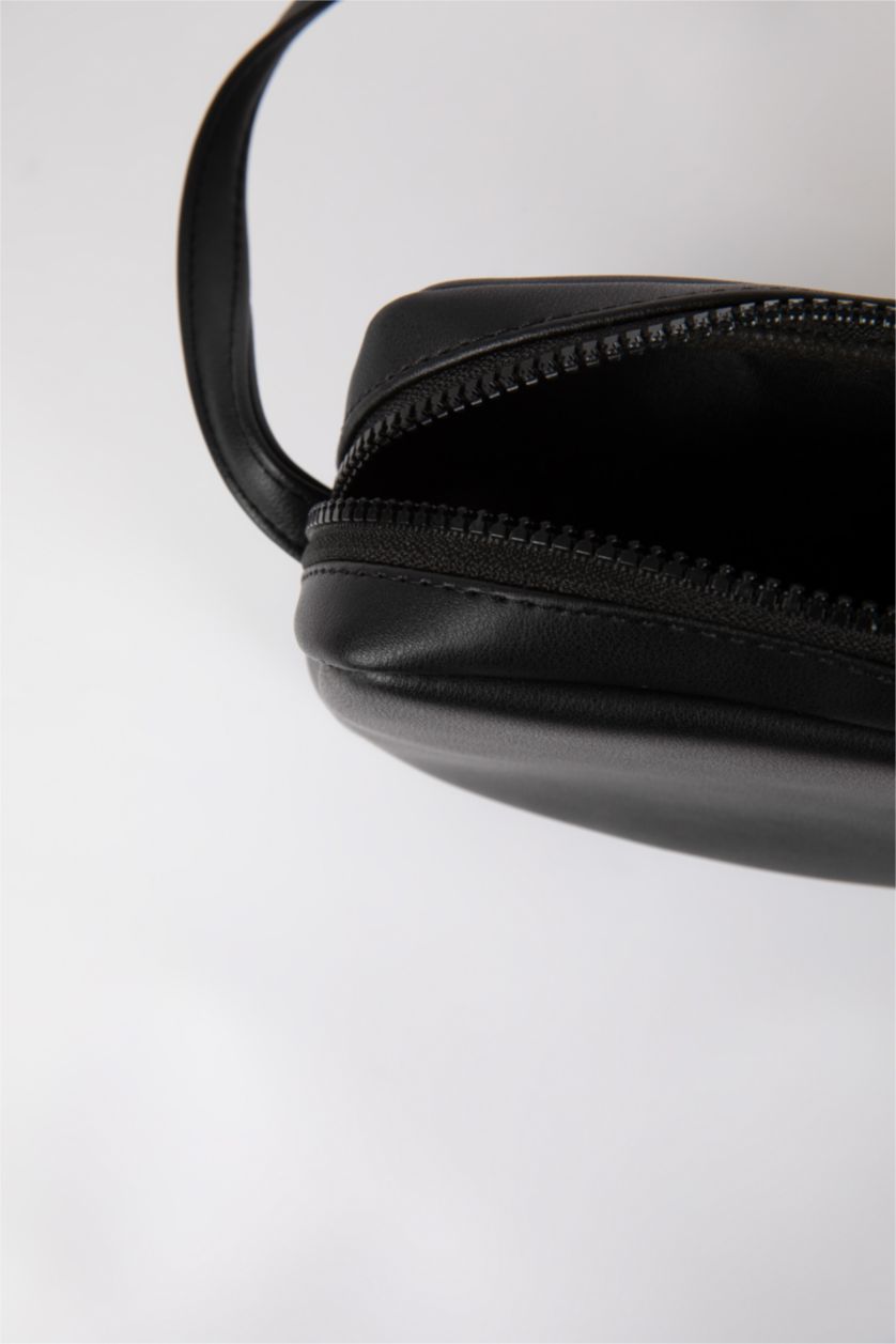 WOMAN Black Faux Leather Crossbody Bag