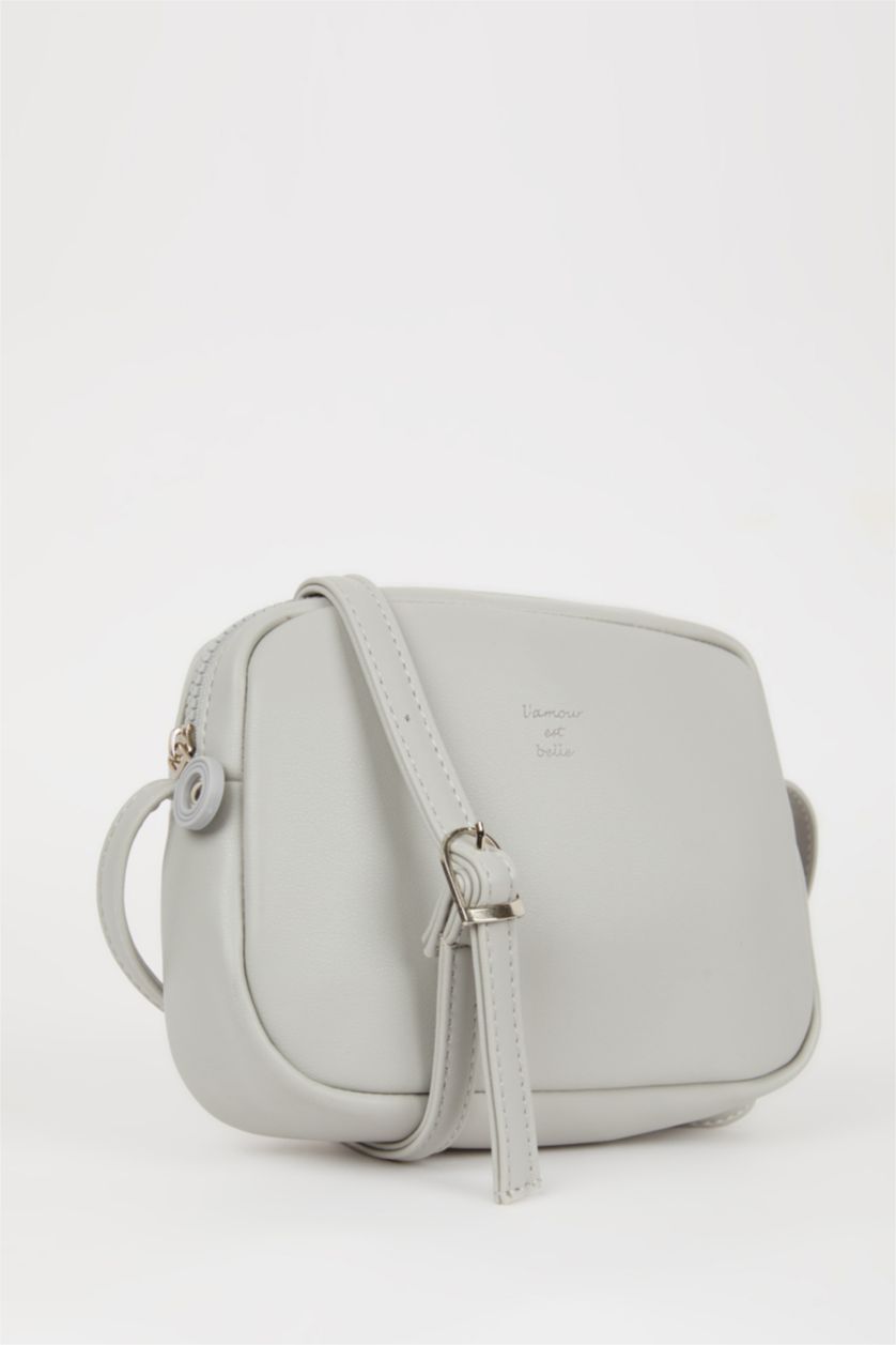 WOMAN Light Grey Faux Leather Crossbody Bag