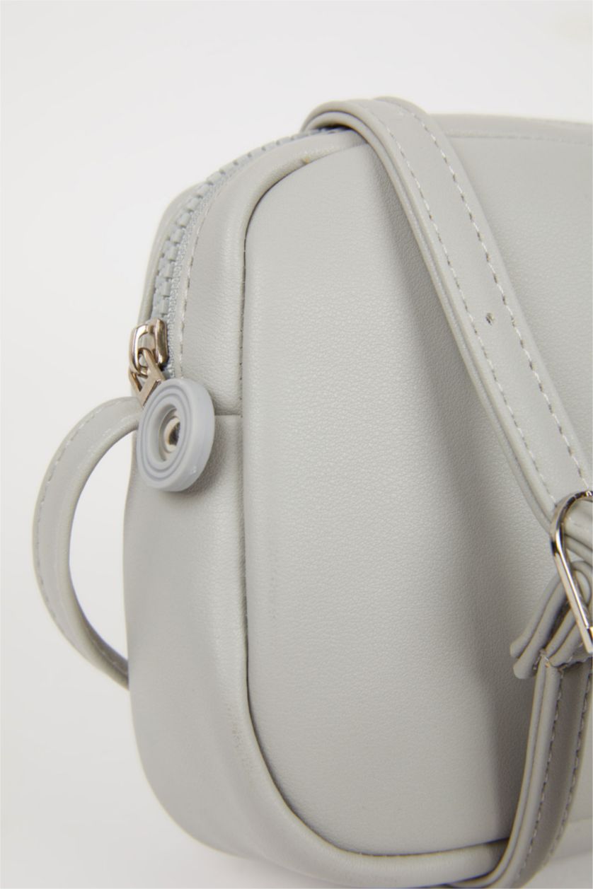 WOMAN Light Grey Faux Leather Crossbody Bag