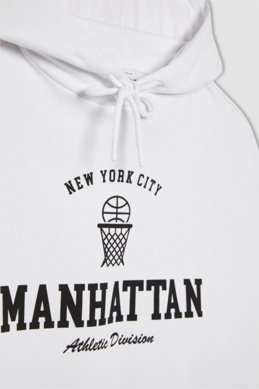 نساء أبيض سويت شيرت رياضي بطبعة شعار اوفر سايز من DeFactoFit