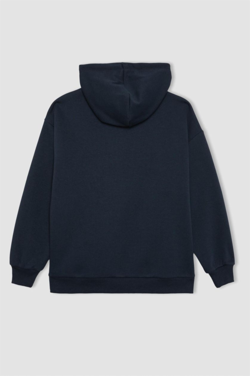 Kadın Lacivert DeFactoFit Oversize Fit Baskılı Kapüşonlu Kalın Sporcu Sweatshirt