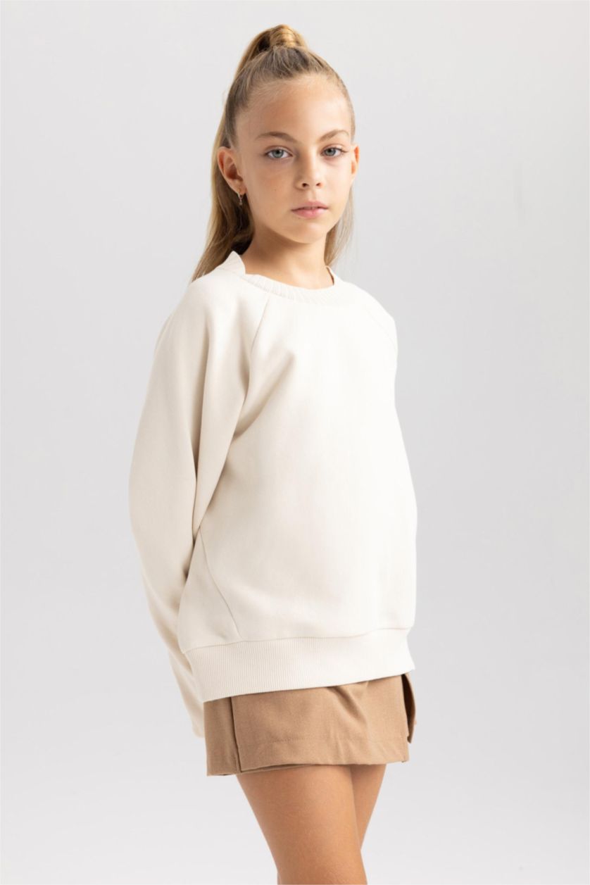 FILLES Beige Sweat- Shirt Coupe Oversize Col Rond Pour Fille