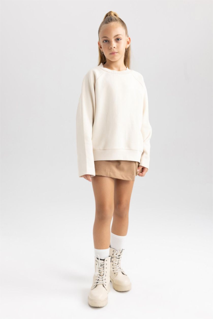 FILLES Beige Sweat- Shirt Coupe Oversize Col Rond Pour Fille