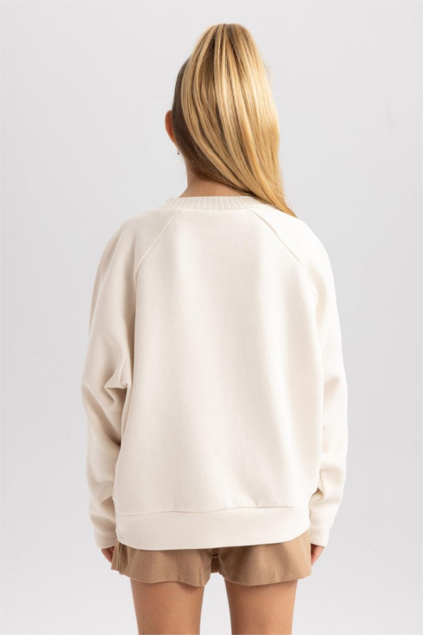 FILLES Beige Sweat- Shirt Coupe Oversize Col Rond Pour Fille