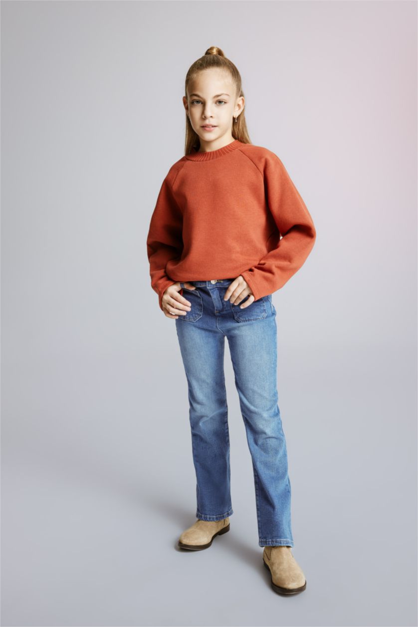 Девочки и подростки Светло коричневый Свитшот оверсайз с круглым вырезом для девочек