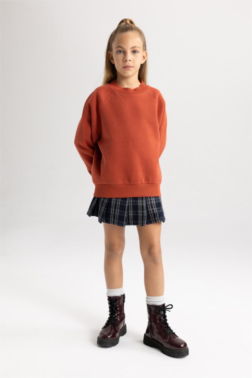 Девочки и подростки Светло коричневый Свитшот оверсайз с круглым вырезом для девочек