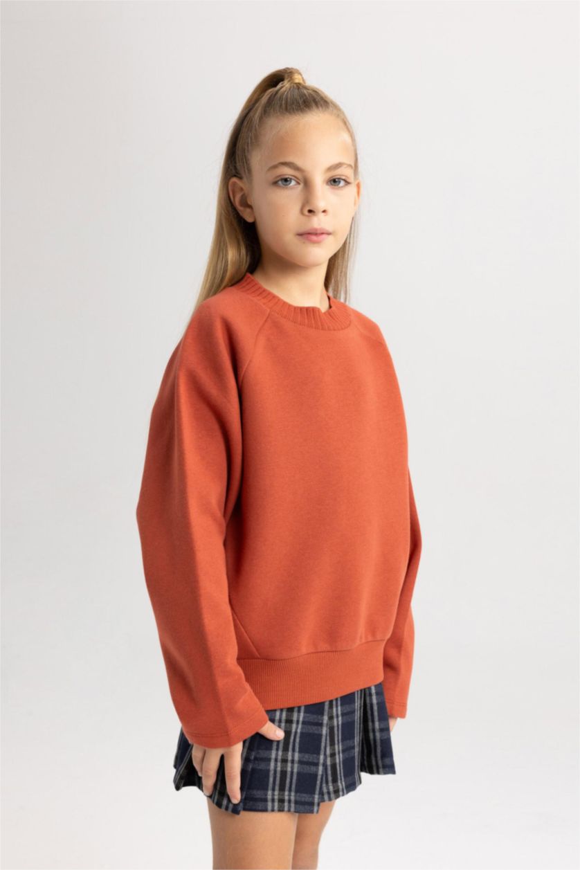 Девочки и подростки Светло коричневый Свитшот оверсайз с круглым вырезом для девочек