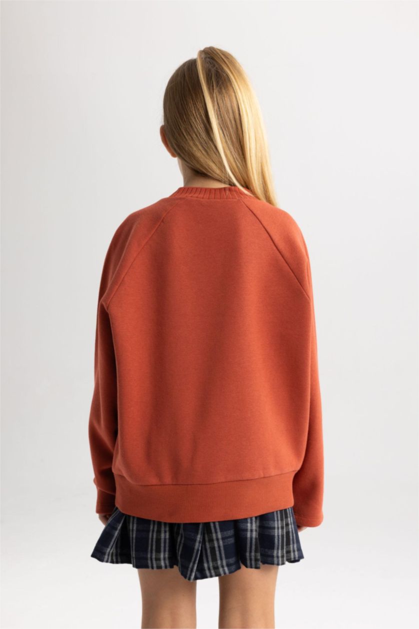 Девочки и подростки Светло коричневый Свитшот оверсайз с круглым вырезом для девочек